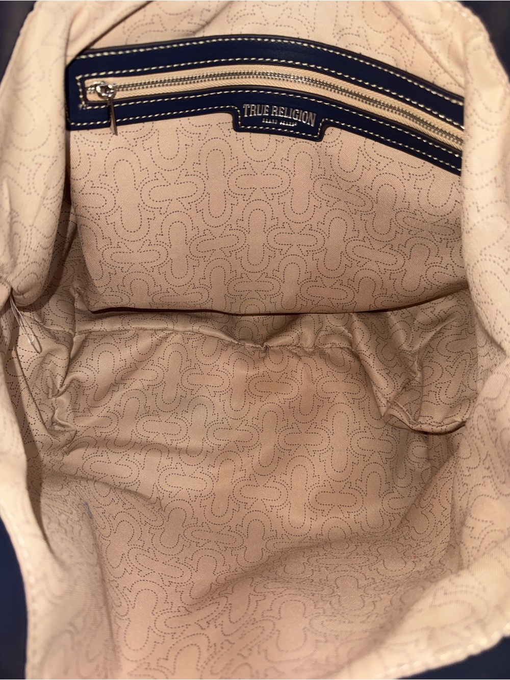 True Religion Dark Blue Denim Tote Bag with Light Blue Trim - Picture 5 of 5